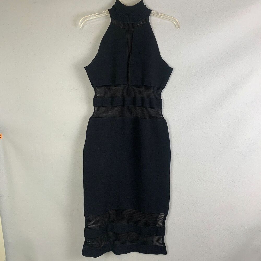 Herve Leger Julia Restoin Roitfeld Black Mesh Panel Bandage Dress Size Large